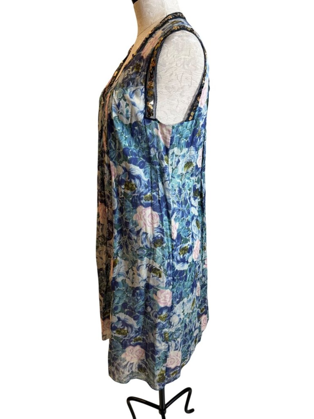 Rebecca Taylor Womens A-Line Dress Size 10 Blue Watercolor Floral Print Lined - Picture 4 of 13